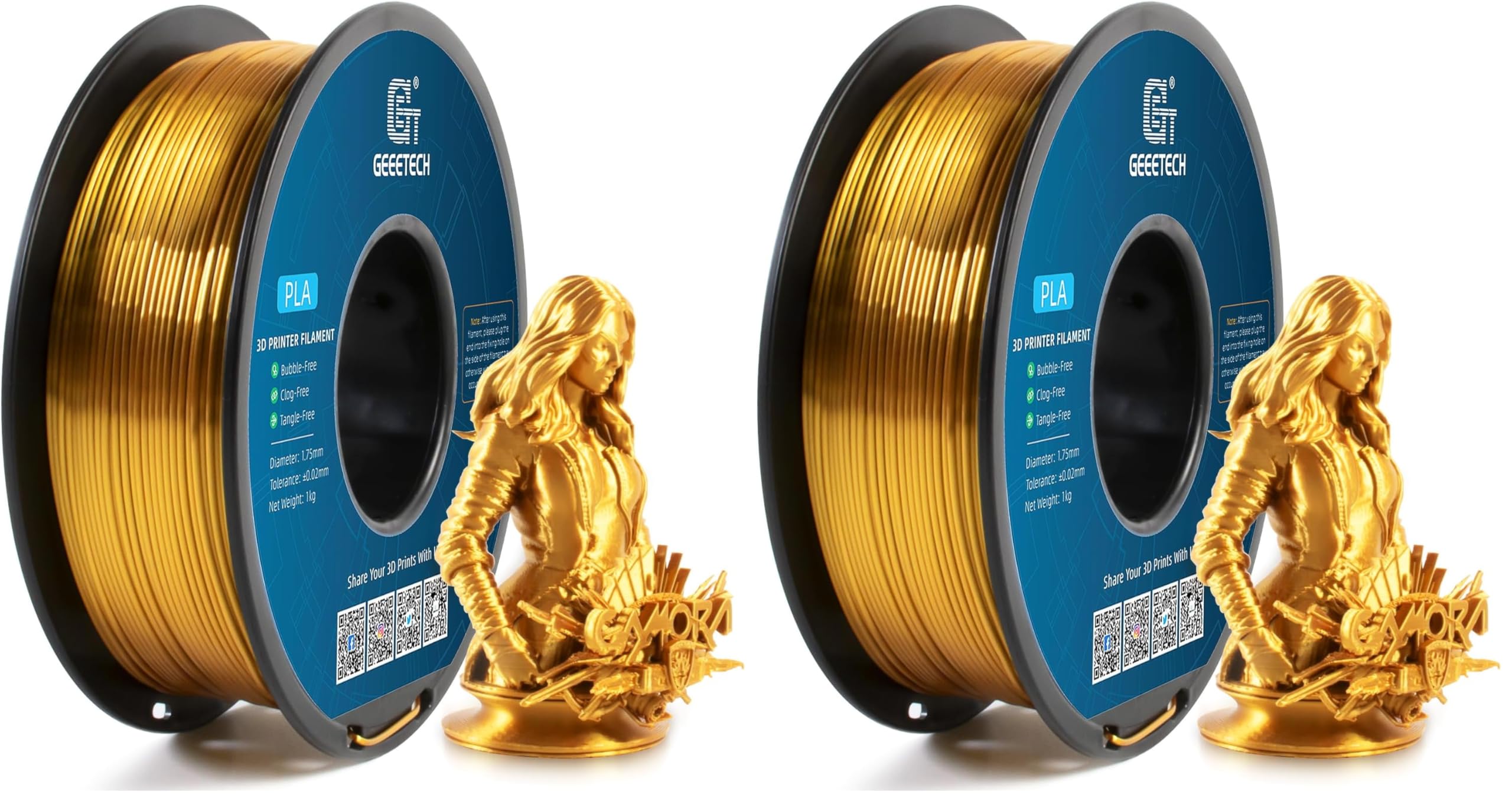 GEEETECH PLA filament 1.75mm Silk Gold, Imprimante 3D Filament PLA 1kg Spool (Lot de 2)