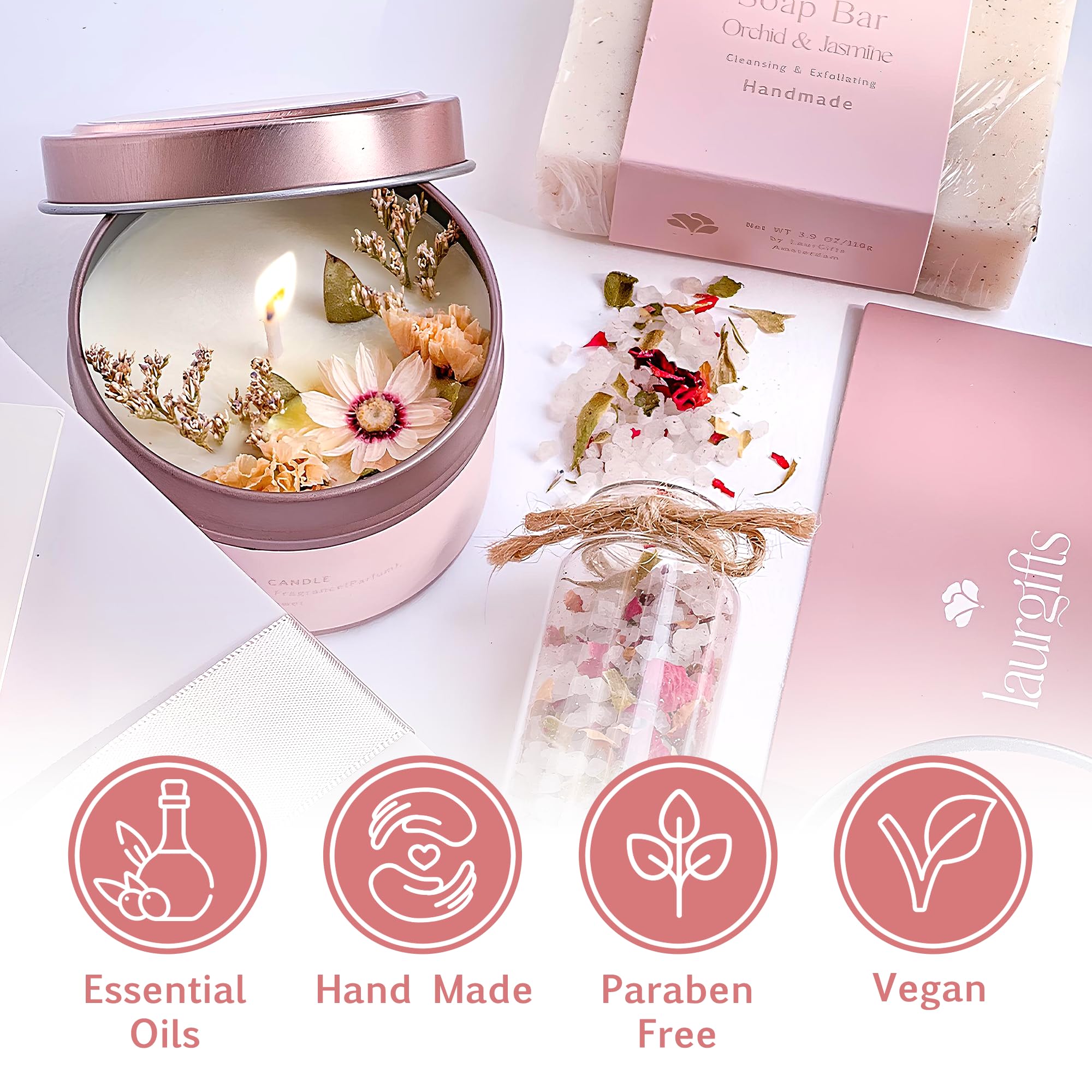 LaurGifts Geburtstagsgeschenk für Frauen, Geschenkset-Box – von holländischen Blumenfeldern inspiriertes Kerzengeschenk für ihre Kollegin, Weihnachtsgeschenkidee