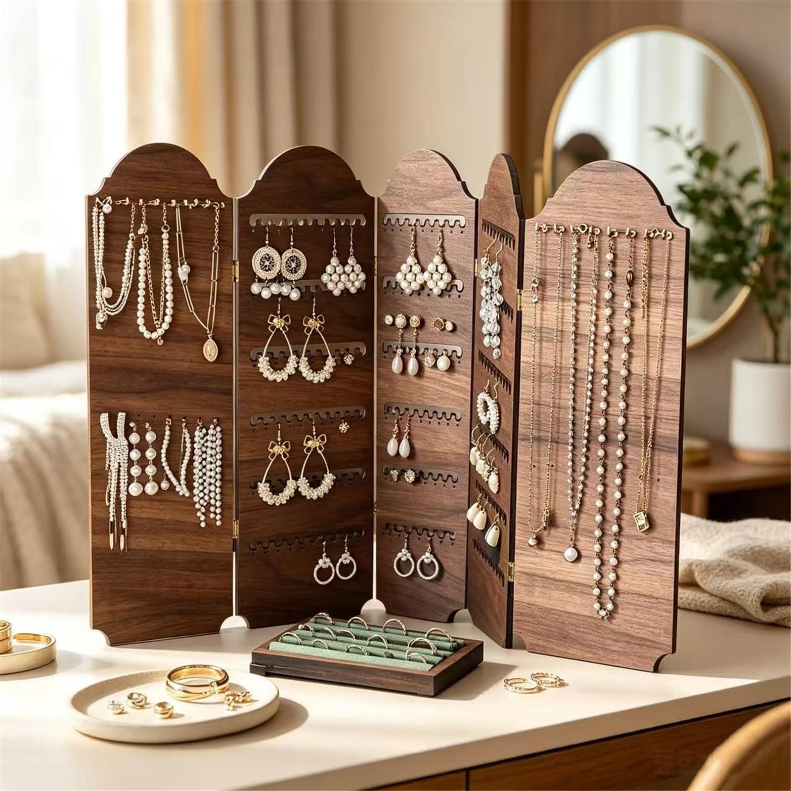 Espositore Gioielli Vintage Foldable Screen Wooden Jewelry Display Stand Organizer Gioielli