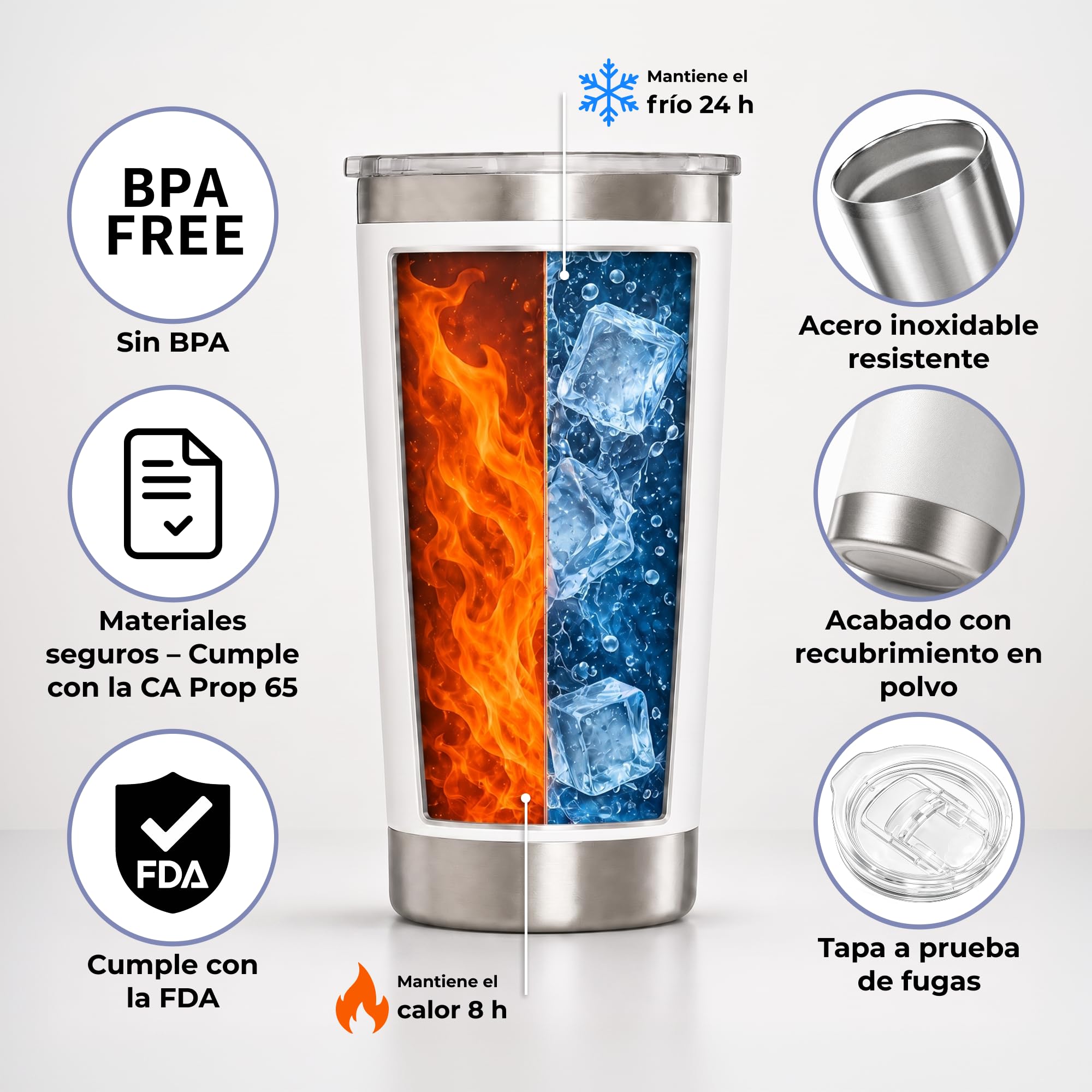 Cimpress Vaso térmico personalizado, 562 ml, doble pared, Blanco