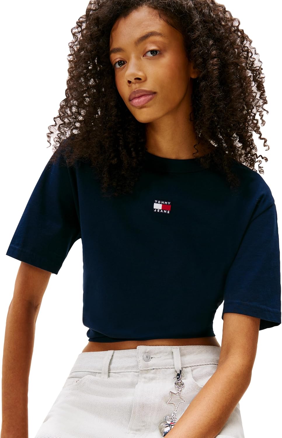 Tommy Jeans Women's Short Sleeve Cotton Graphic T-Shirt with Embroidered Flag Logo