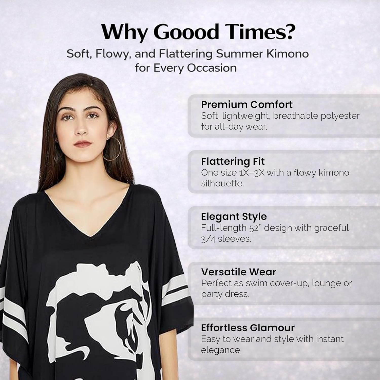 Goood Times Caftan for Women Plus Size, Black and White Kaftan, Long Maxi Beach Cover Up, Loose Fit House Dress, Casual - Image 2