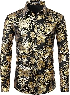 PARKLEES Men\'s Luxury Paisley Gold Shiny Printed Stylish Sl