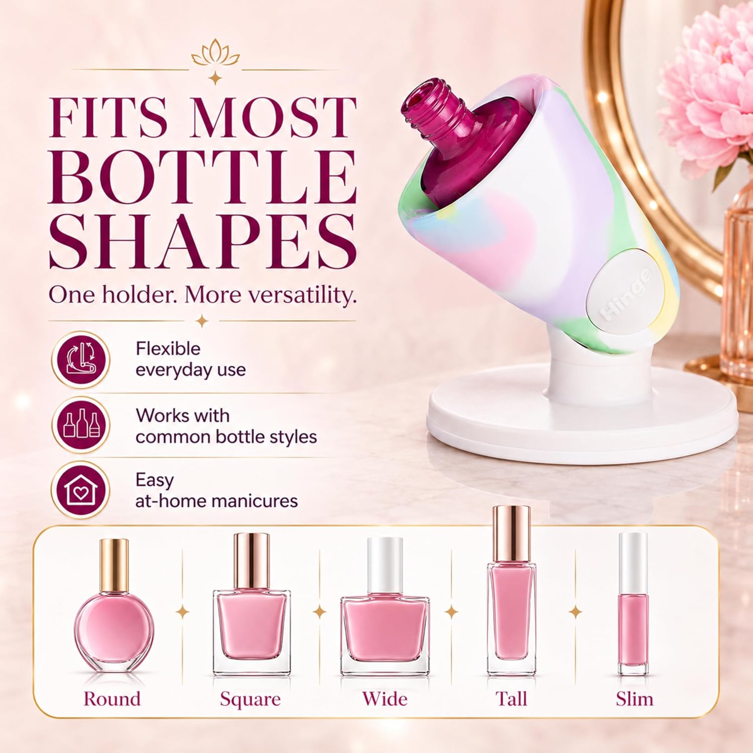 tweexy Hinge Untippable Nail Polish Bottle Holder | Anti-Spill Nail Polish Holder Stand, Tilted, Smartgrip Airlock Suction | Fingernail Painting, Nail Art Tools | Nail Polish Accessories (Unicorn)