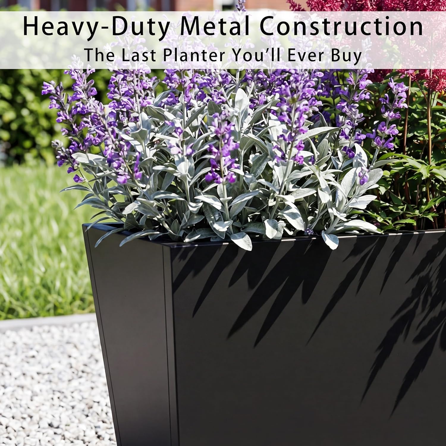 Casaphoriar 36 Inch Metal Planter Box, Weather-Resistant Indoor/Outdoor Flower Pots with Removable Inner Shelf, Perfect for Patio, Gardenm and Balcony Decor, Black