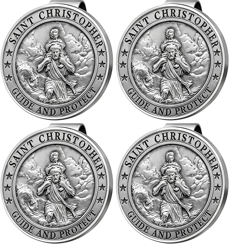 Miniatura 8 de Medalla de San Cristóbal para automóvil, clip de metal para visera de automóvil de San Cristóbal, regalos para hombres católicos, talismán