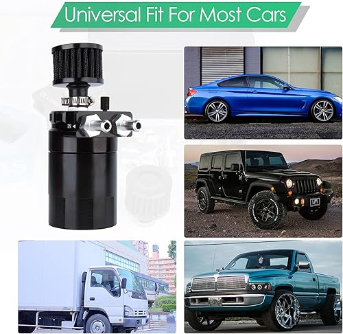 Miniatura 2 de Kit universal de lata de aceite para automóvil, tanque de depósito automotriz deflectado, 10.1fl oz con respiradero de aluminio compacto doble