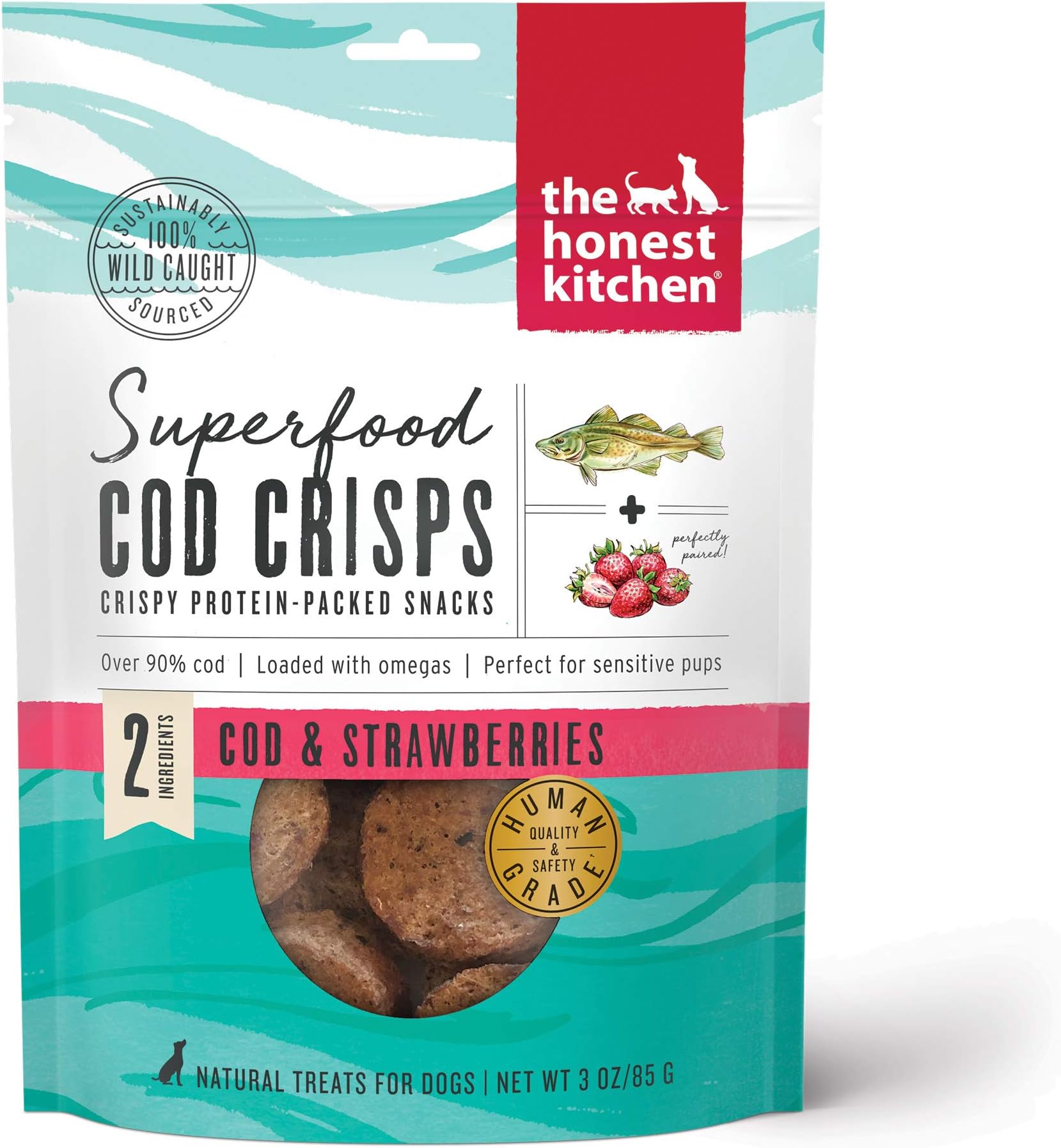 Human Grade Superfood Cod Crisps: Cod & Strawberry, 3 oz