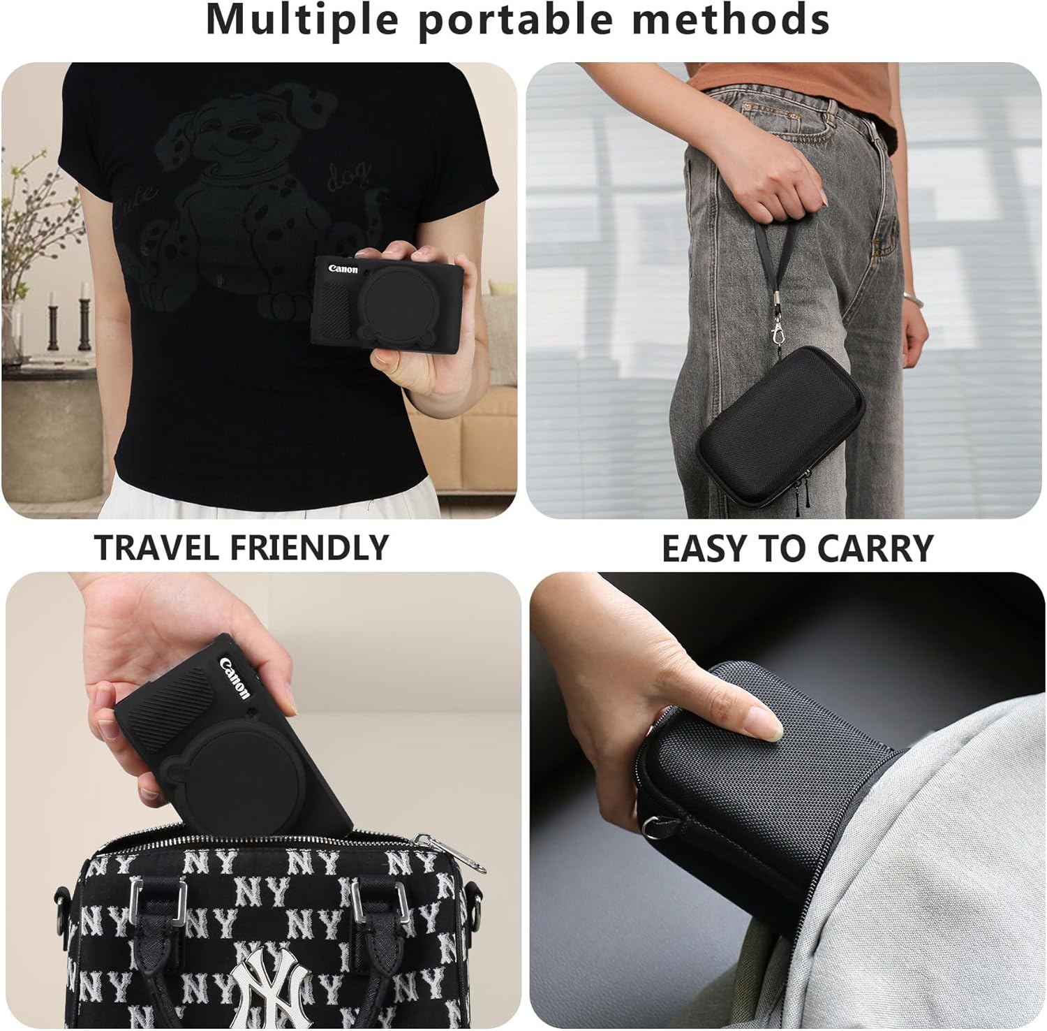 Case for Canon PowerShot SX740 HS, SX730 HS Camera, Hard Case*1+Soft Silicone Cover*1, SX740/SX730 Digital Camera Soft Silicone Protective Bag with Removable Lens Cover, Black