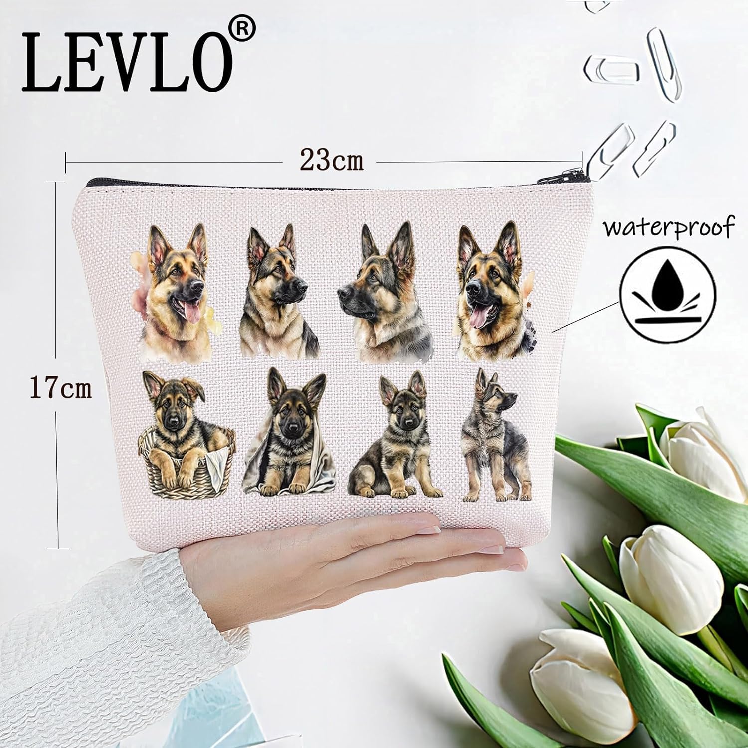 LEVLO German Shepherd Cosmetic Makeup Bag German Shepherd Lover Gift German Shepherd Mom Travel Pouch Bag German Shepherd Merchandise (German Shepherd) - Image 2