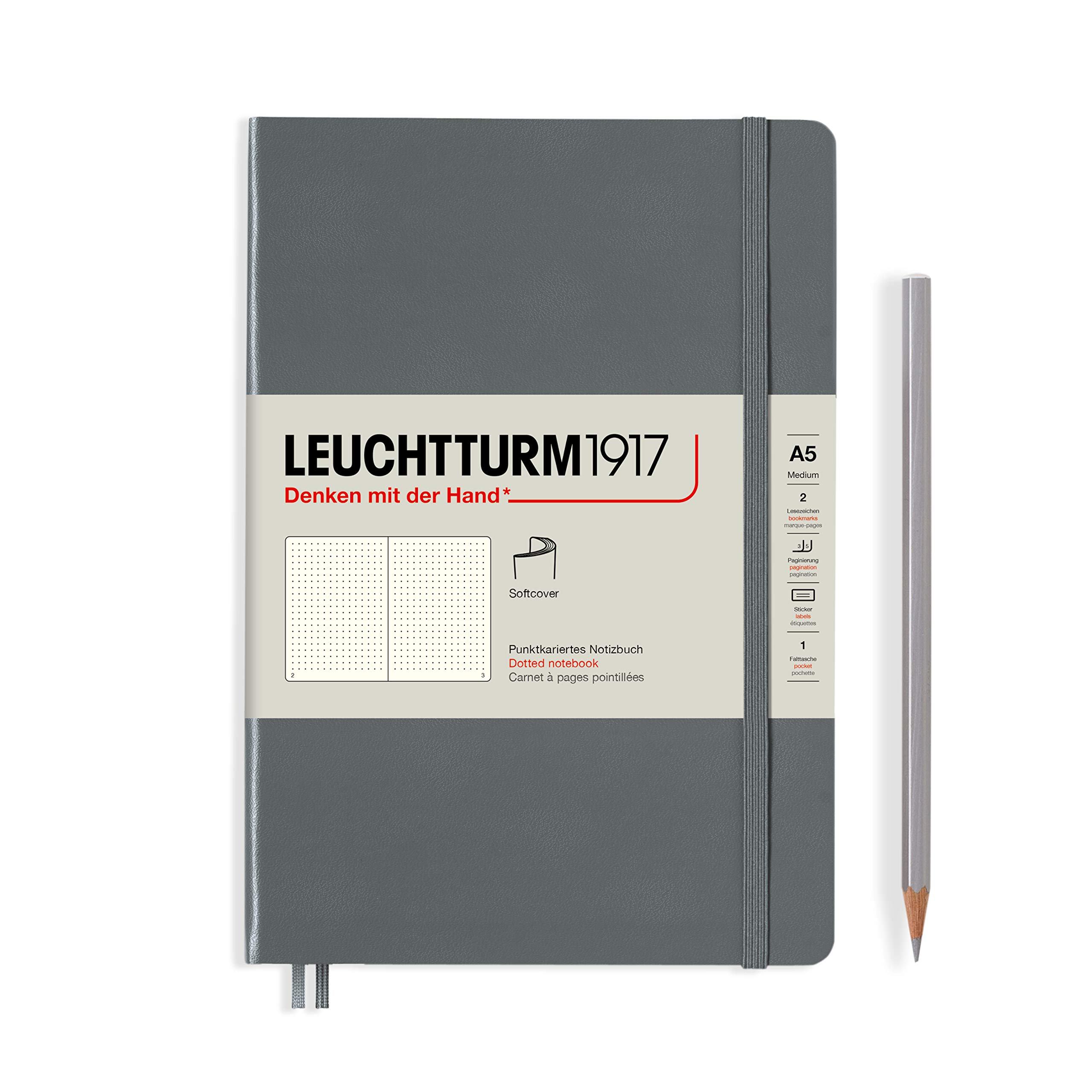 LEUCHTTURM1917 - Notebook Softcover Medium A5-123 Numbered Pages for Writing and Journaling (Dotted, Anthracite)