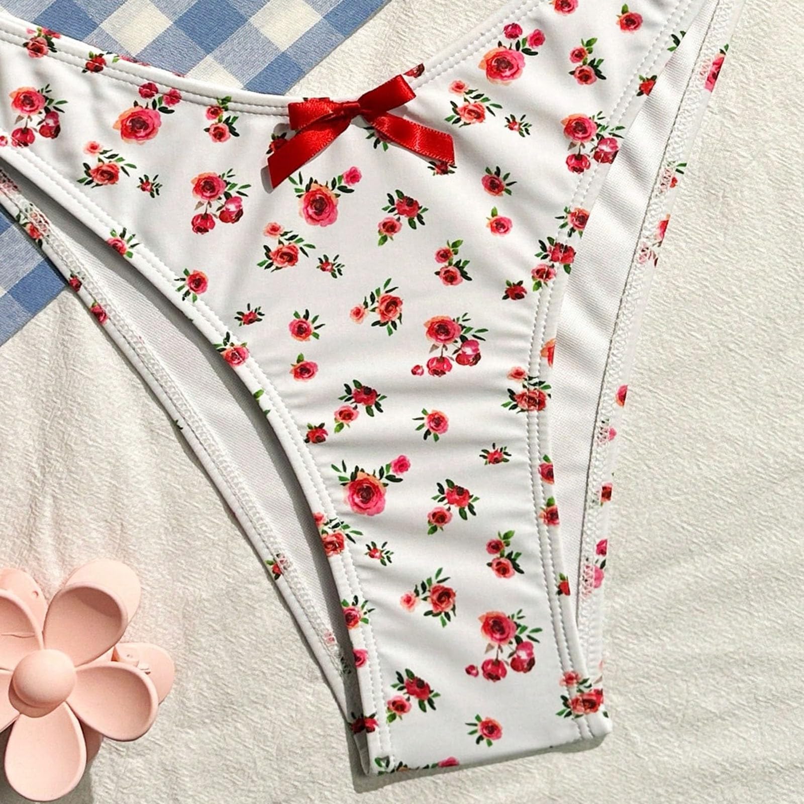 Maillot de bain 2 pièces pour femme - Imprimé cerises - Bikini triangle à nouer sur le côté - Pour l'été, la plage, la piscine, les vacances