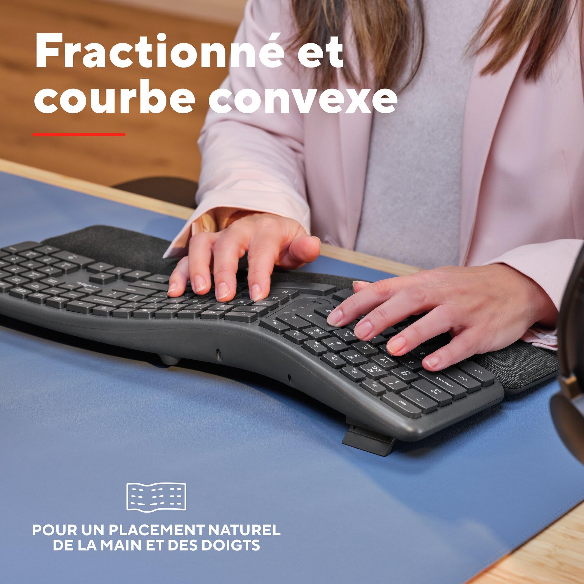 Trust Arvia Clavier Ergonomique sans Fil AZERTY Français Silencieux, Noir | Bluetooth + 2.4GHz, Clavier Bluetooth Multi-appareils Deux Parties avec Repose-Paume, PC Ordinateur Portable Mac