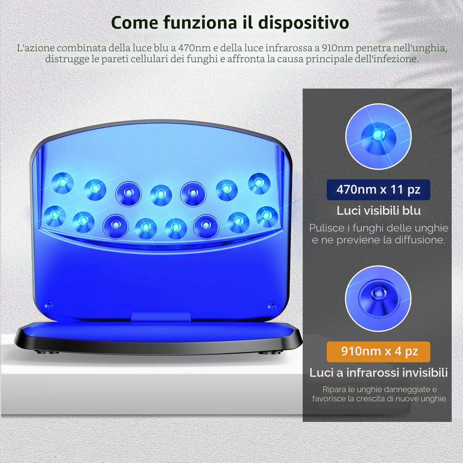 Upgrade Laser per Micosi Unghie Piede, 11 luci blu + 4 infrarossi, Touchscreen, Timer 5/10/15/20 min, Laser per Funghi Antimicotico Unghie Piedi-nero