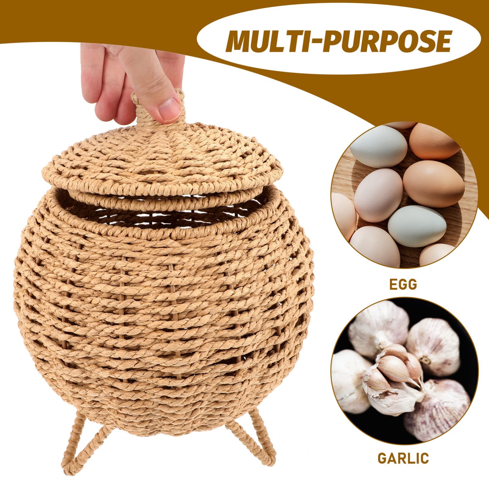 FOMIYES Car Accessories Wicker Baskets Woven Basket with Lid Egg Gather Basket Fruit Basket Pumpkin Shape Rattan Basket Sundries Organizer for Home Kitchen B Storage Basket Car Decor