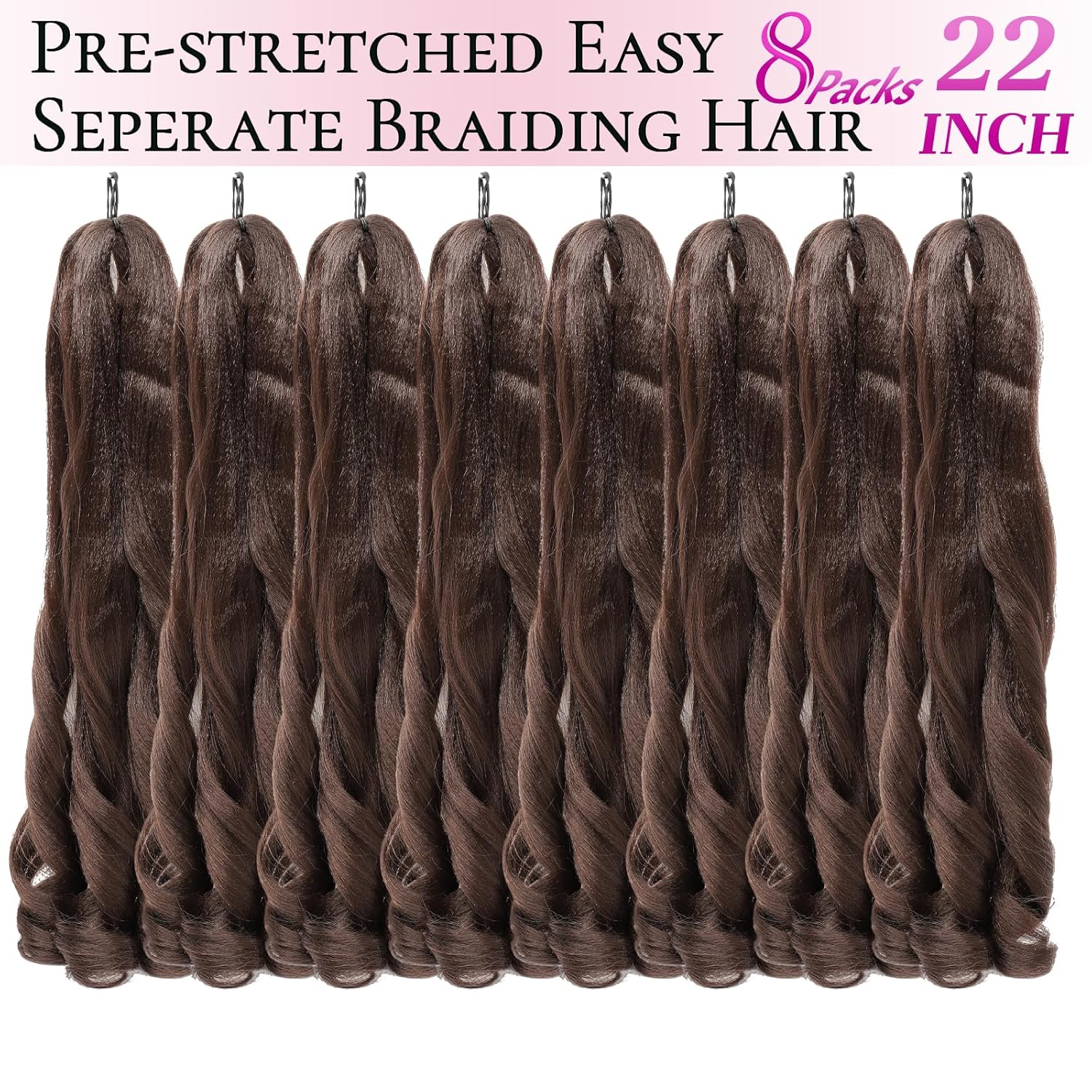 French Curl Braiding Hair 8 Packs 22 Inch Loose Wavy Bouncy Braiding Hair Pre Stretched 75g/Pack Synthetic French Curly Braiding Crochet Hair for Black Women 4# Dark Brown
