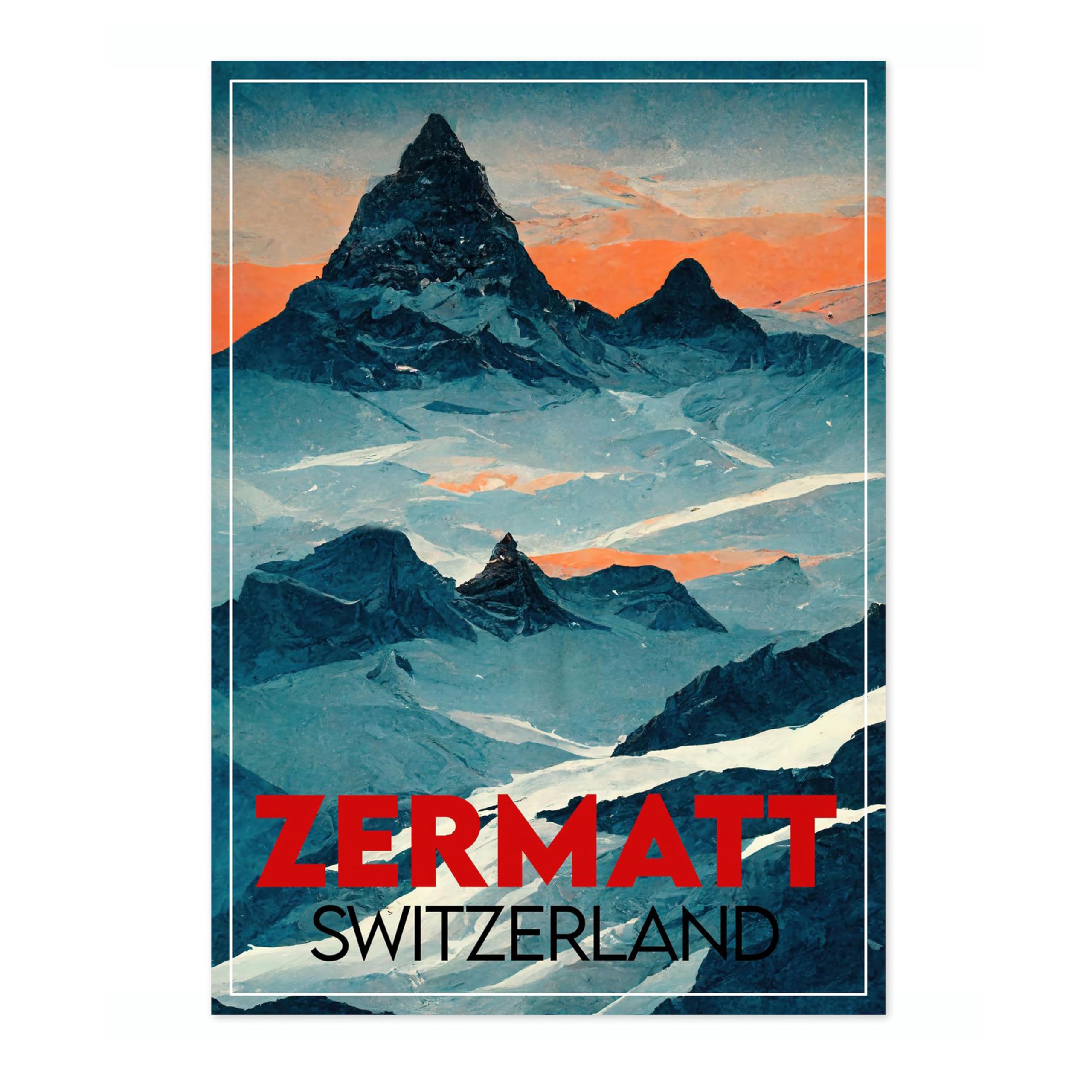 Zermatt, Switzerland Vintage Skiing Poster, Minimalist Wall Art, Mountain Travel Prints, Snow, Ski Trip Home Decor, 50x70cm (Print Only) - 50x70cm