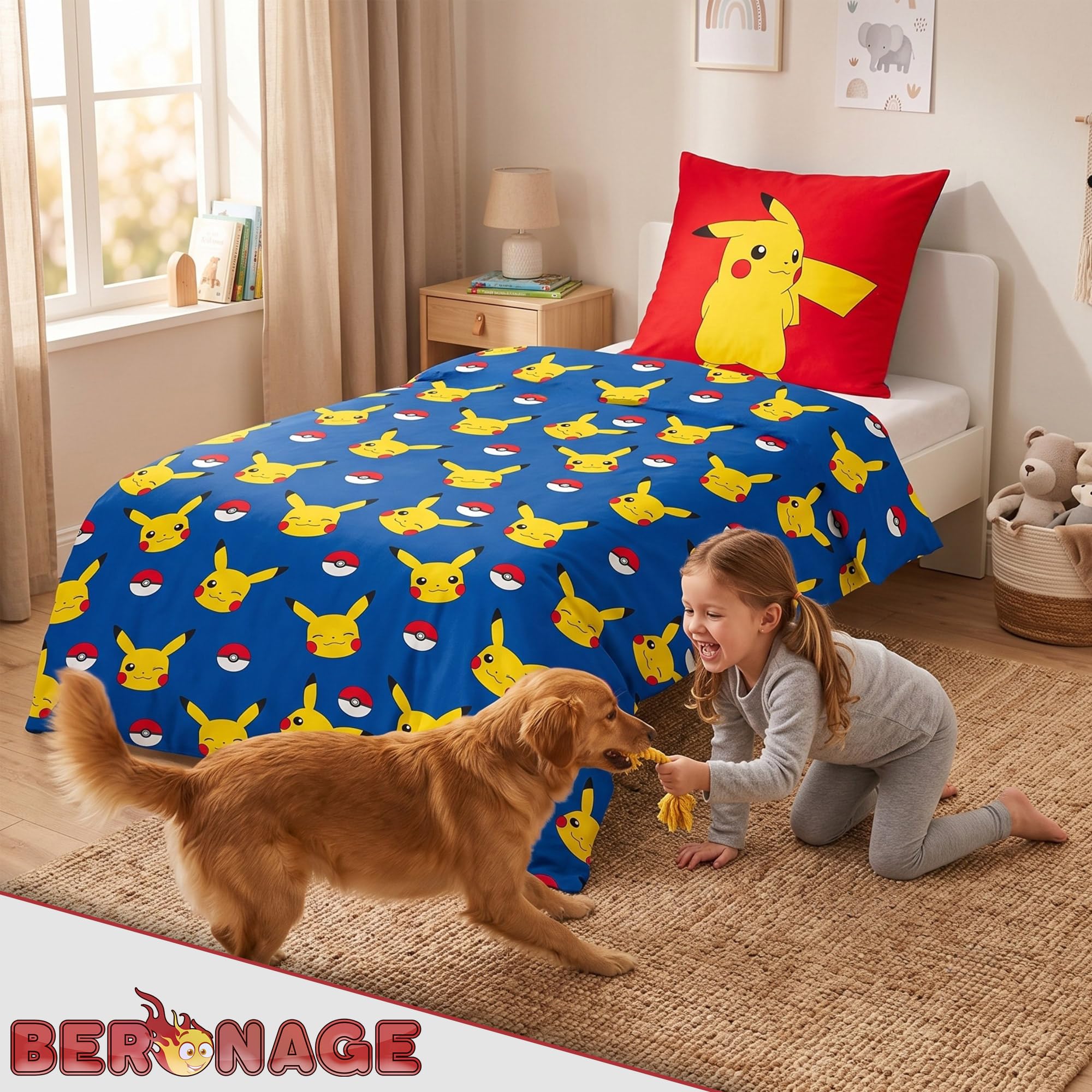 Linon Kinder Wende-Bettwäsche Pokémon Motiv Go Pikatchu Neu & Ovp Renforcé - 135 x 200cm + 80 x 80cm 100% Baumwolle Pokemon Kinderbettwäsche deutsche Größe