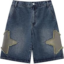 POHADON Y2K Blue Denim Shorts Summer Casual Loose Straight Leg للجنسين Baggy Jeans Shorts Jorts Grunge Harajuku Streetwear