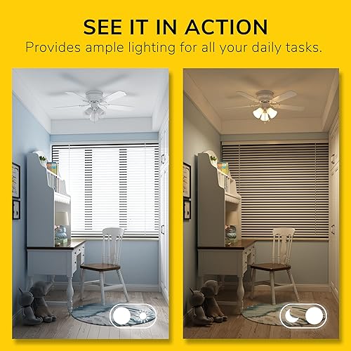 Miniatura 4 de Inlight Ventilador de techo clásico de 42 pulgadas con cadena de tracción y 3 luces 5 cuchillas de madera y motor reversible de 3 velocidades