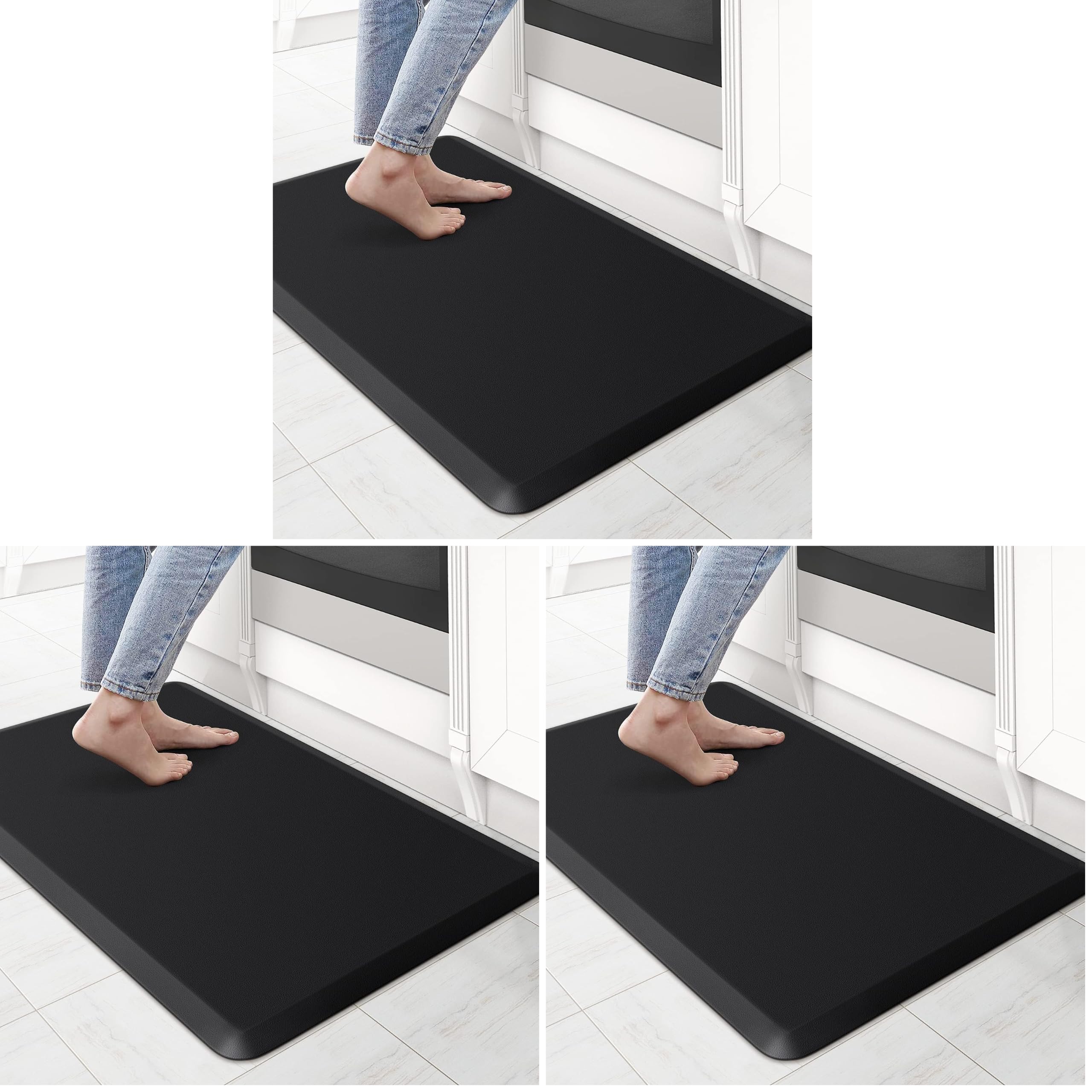KitchenClouds Kitchen Mat Cushioned Anti Fatigue Rug 17.3"x28" Water Resistant, Non Slip, Standing and Comfort Desk/Floor Mats for House Sink Office (Black) (Pack of 3)