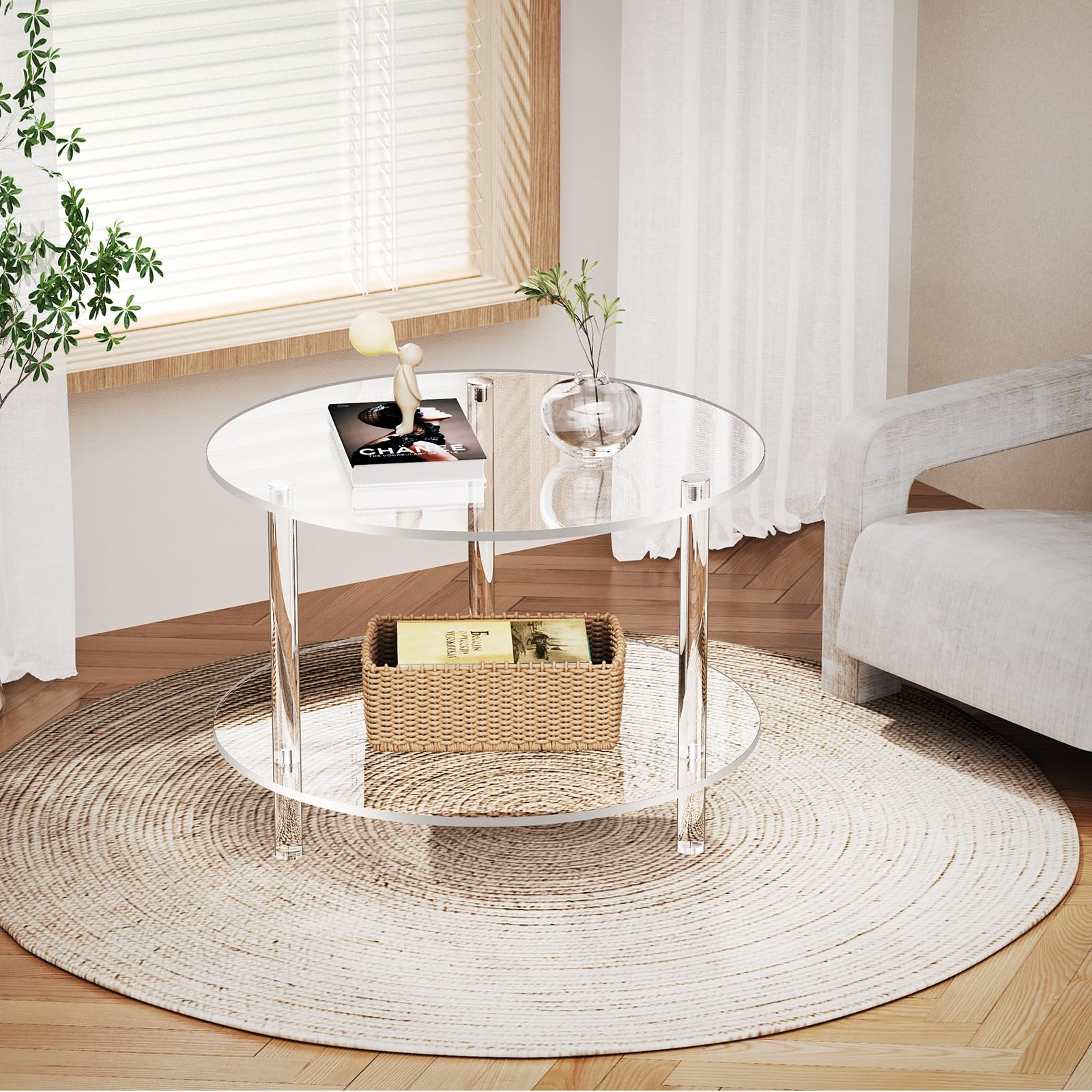 Mesa de centro acrílica, pequeña mesa de centro redonda moderna para sala de estar, 23.6 pulgadas de profundidad x 23.6 pulgadas de ancho x 16.5 pulgadas de alto 7