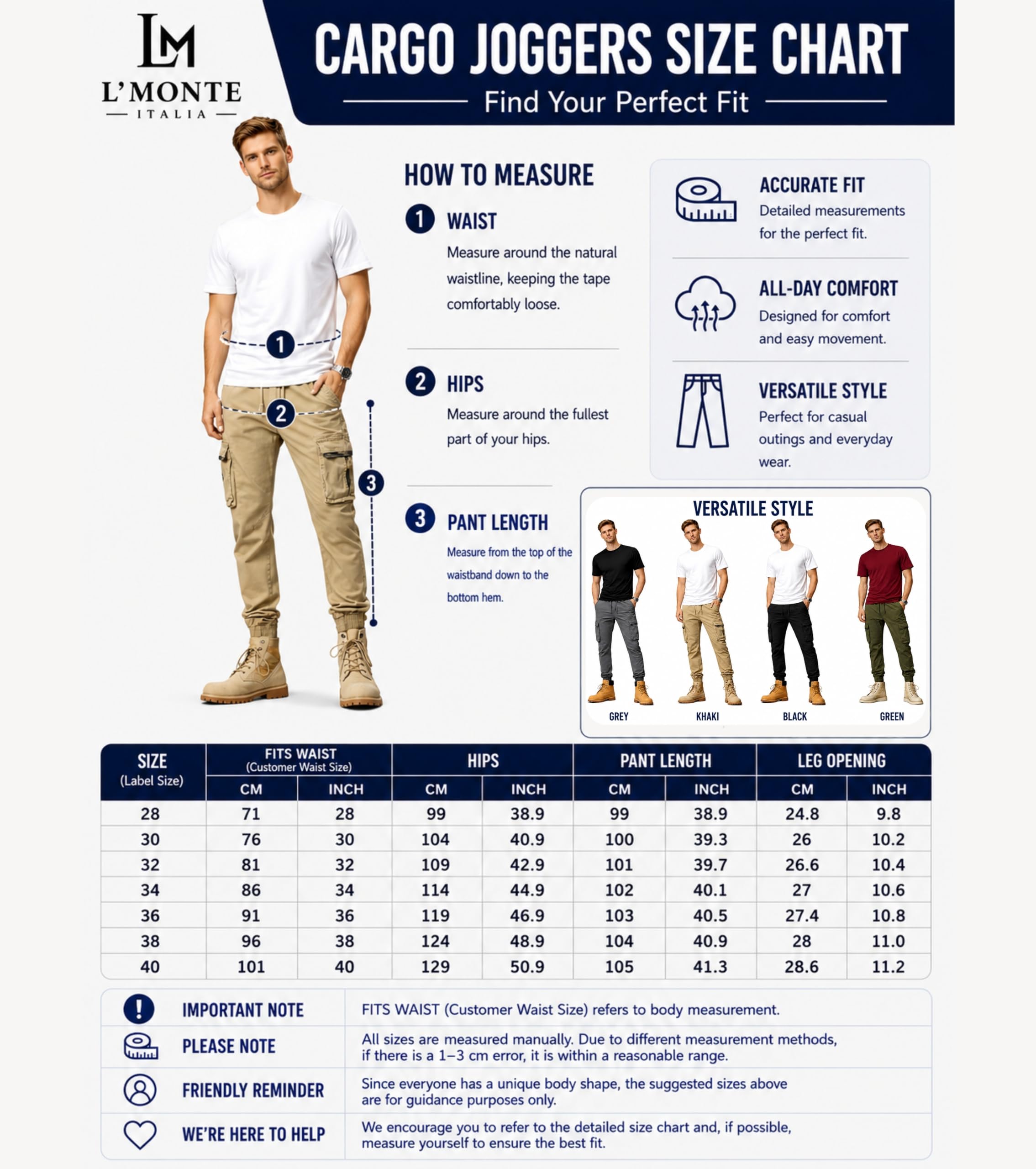 L'MONTE Imported Cargo Joggers for Men | Cotton Cargo Pants for Men | Slim Fit Casual Jogger Pants | Elastic Waist Stretch Trousers(32,Khaki) 2