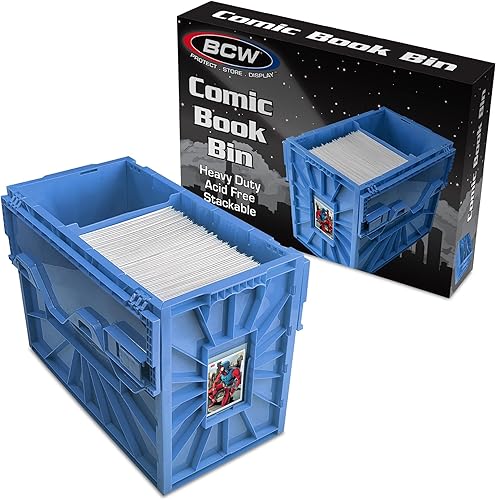 BCW Contenedor corto para cómics, capacidad para 150 cómics, almacenamiento de plástico apilable, organizador sin ácidos, azul, individual
