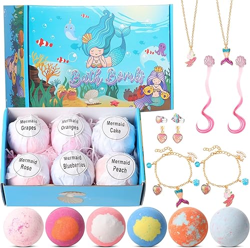 Regalo de Navidad para niñas, 6 piezas de bombas de baño para niños con joyería sorpresa, bolas de baño con burbujas suaves con anillo pulsera,