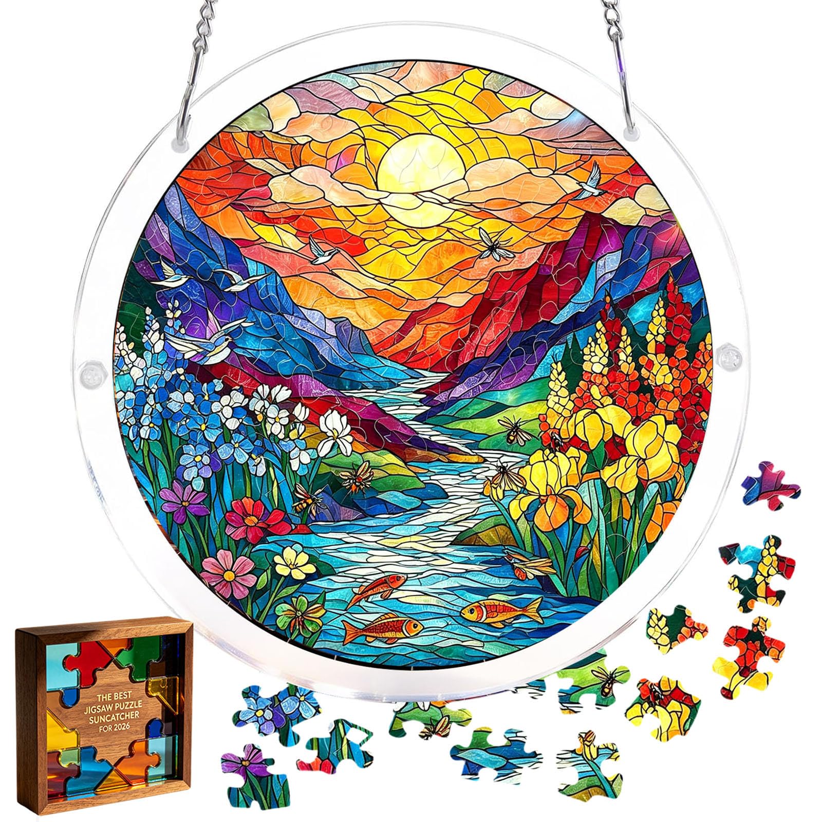Acrylic Jigsaw Puzzle Suncatcher,Acrylic Puzzle Suncatcher,for Doors Garden and Window Hanging&Birthday Mom Women Adults Gift-19 CM,A — view 23