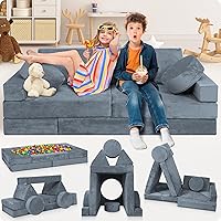 Lunix LX15 14pcs Modular Kids Play Couch - Toddler Foam Sofa, Unlimited Builds, OEKO-TEX CertiPUR-US Safe, Washable Velvet Covers, Stone Gray