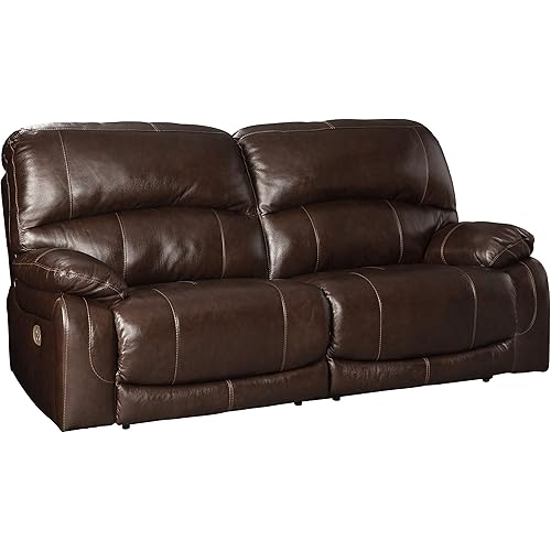 Signature Design by Ashley Hallstrung Leather Adjustable 2 Seat Power Reclining Sofa with Console, Dark Brown