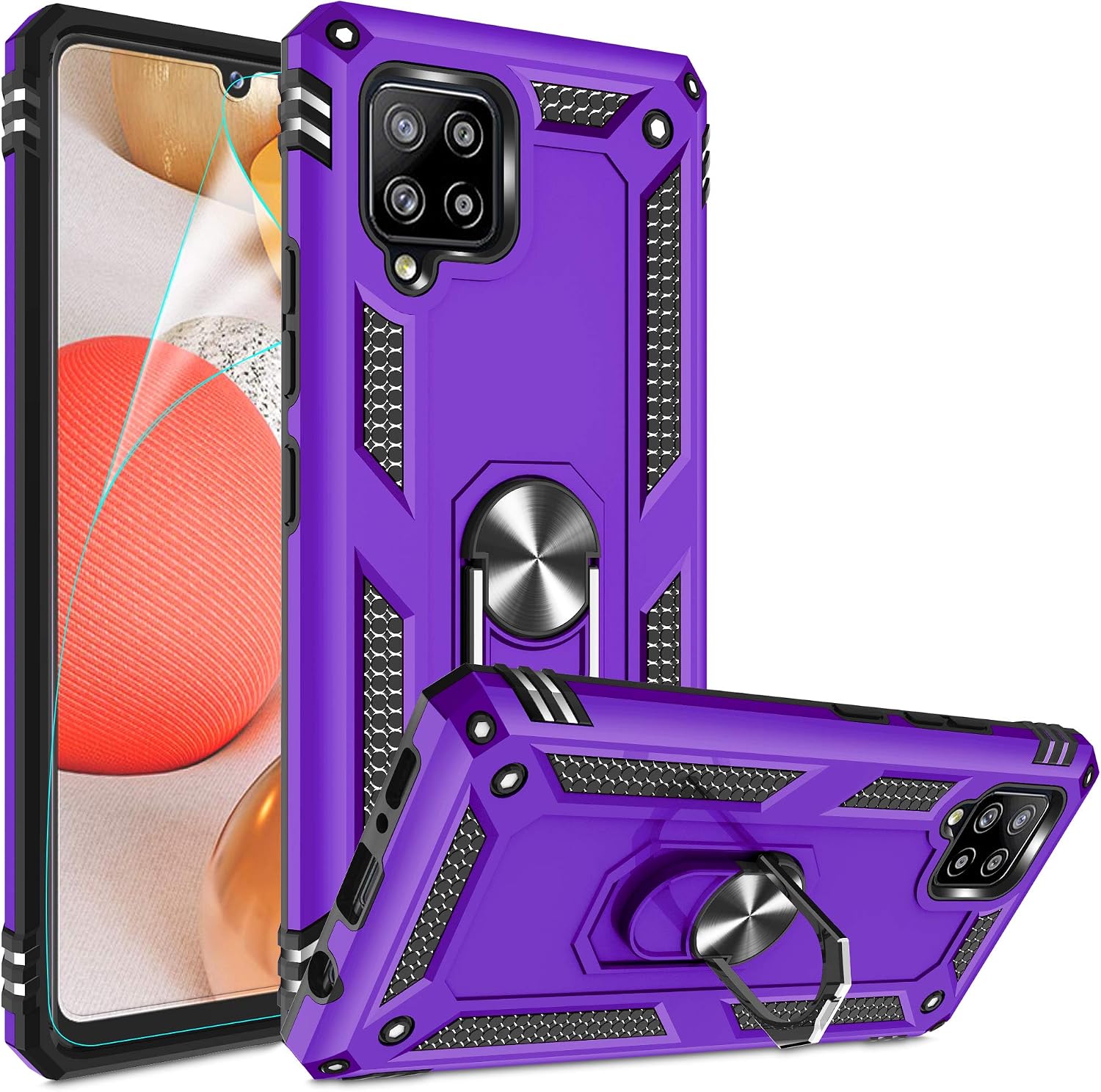 Galaxy A42 5G Case, Galaxy A42 5G Phone Case with HD Screen Protector, Gritup [Military Grade] 15ft. Drop Tested Cover with Magnetic Ring Kickstand Cover Phone Case for Samsung A42 5G, Purple
