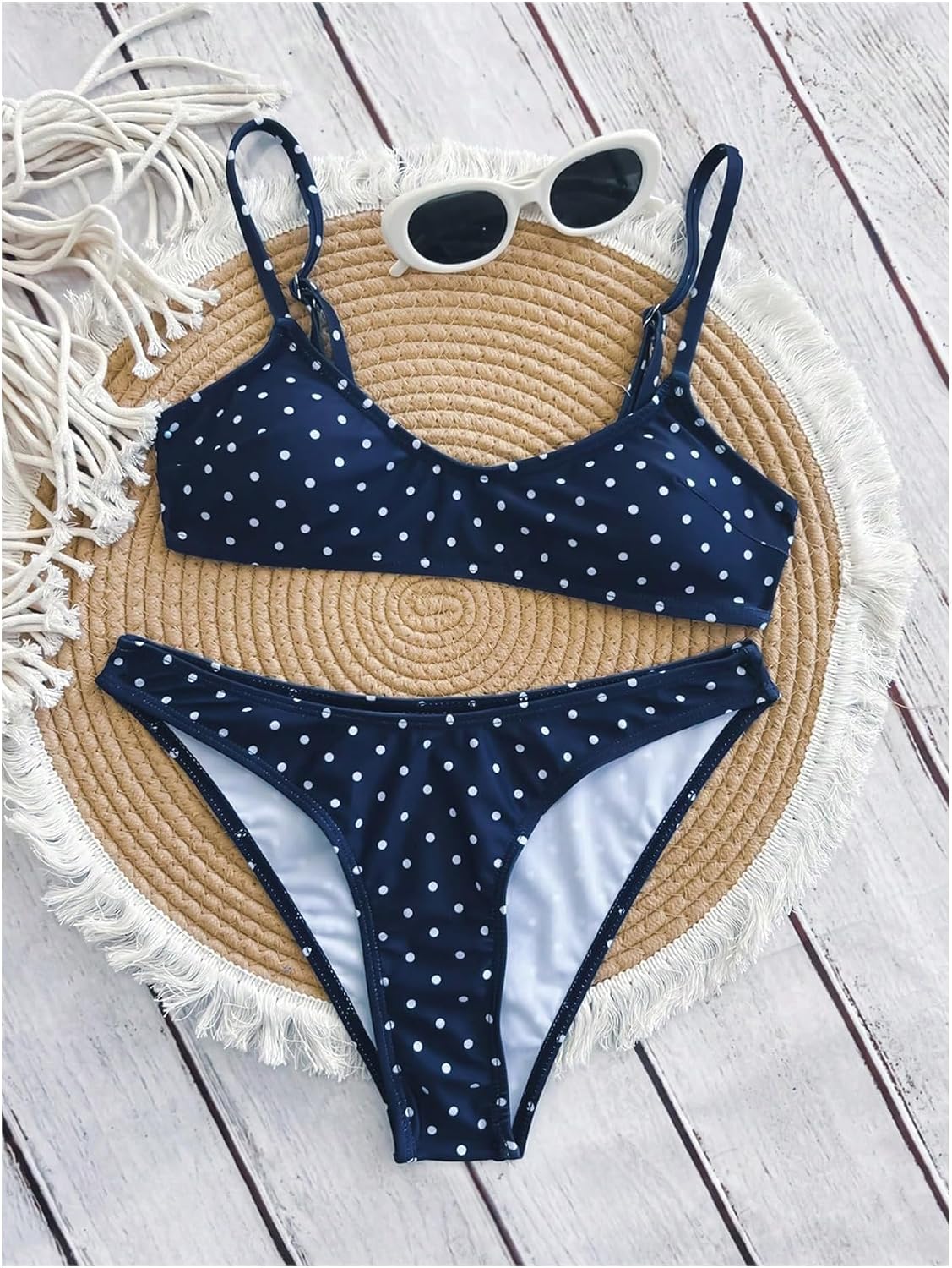 MakeMeChic Women's Polka Dots Thong Bikini Sets High Cut Micro Sexy Bathing Suit Swimsuit