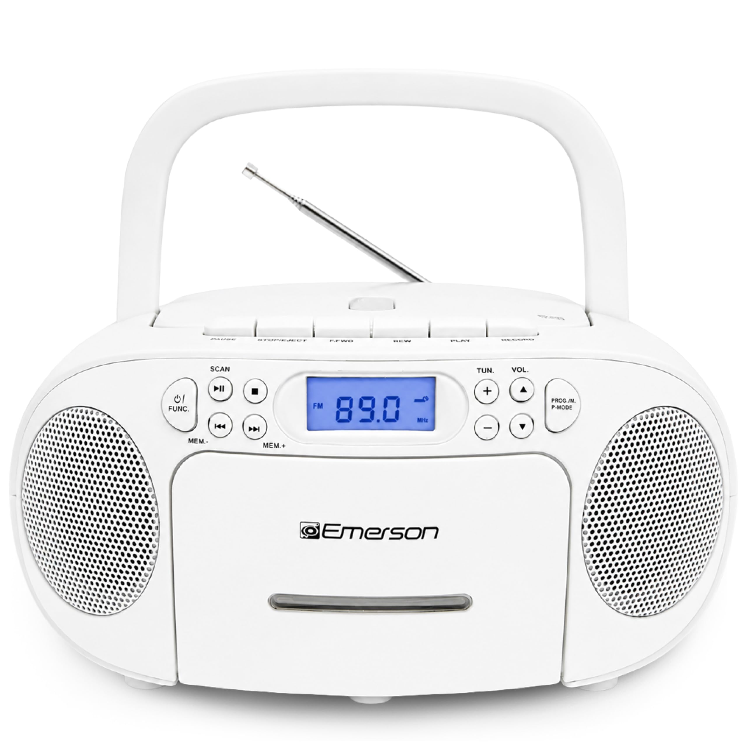 Emerson EPB-3003 Portable CD Cassette Boombox with AM FM Radio - White