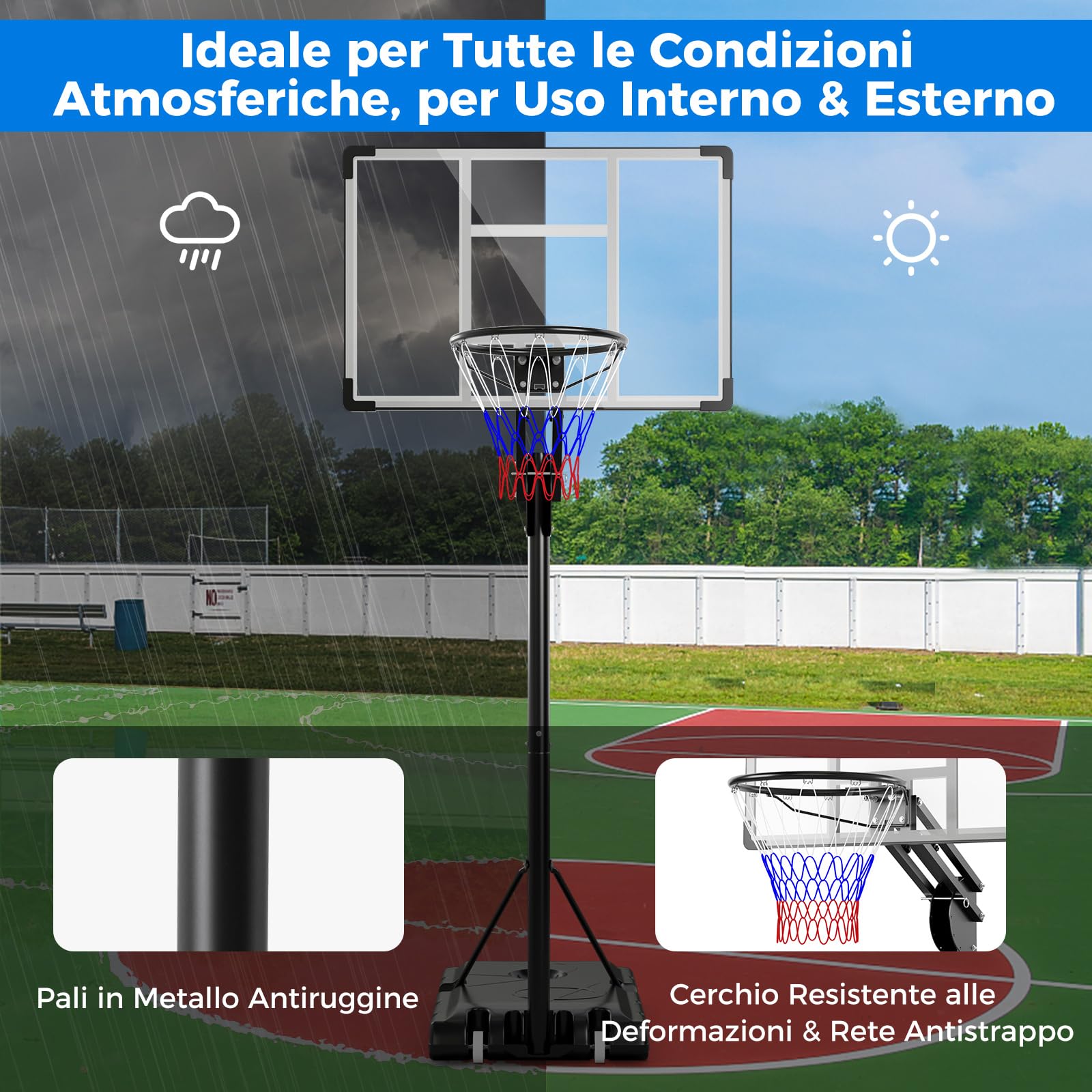 COSTWAY Canestro da Basket da Esterno per Adulti Professionale, Canestro da Basket Portatile e Regolabile 149-305 cm con Tabella Indistruttibile, 2 Ruote, Base Riempibile e Sacchetto di Pesi