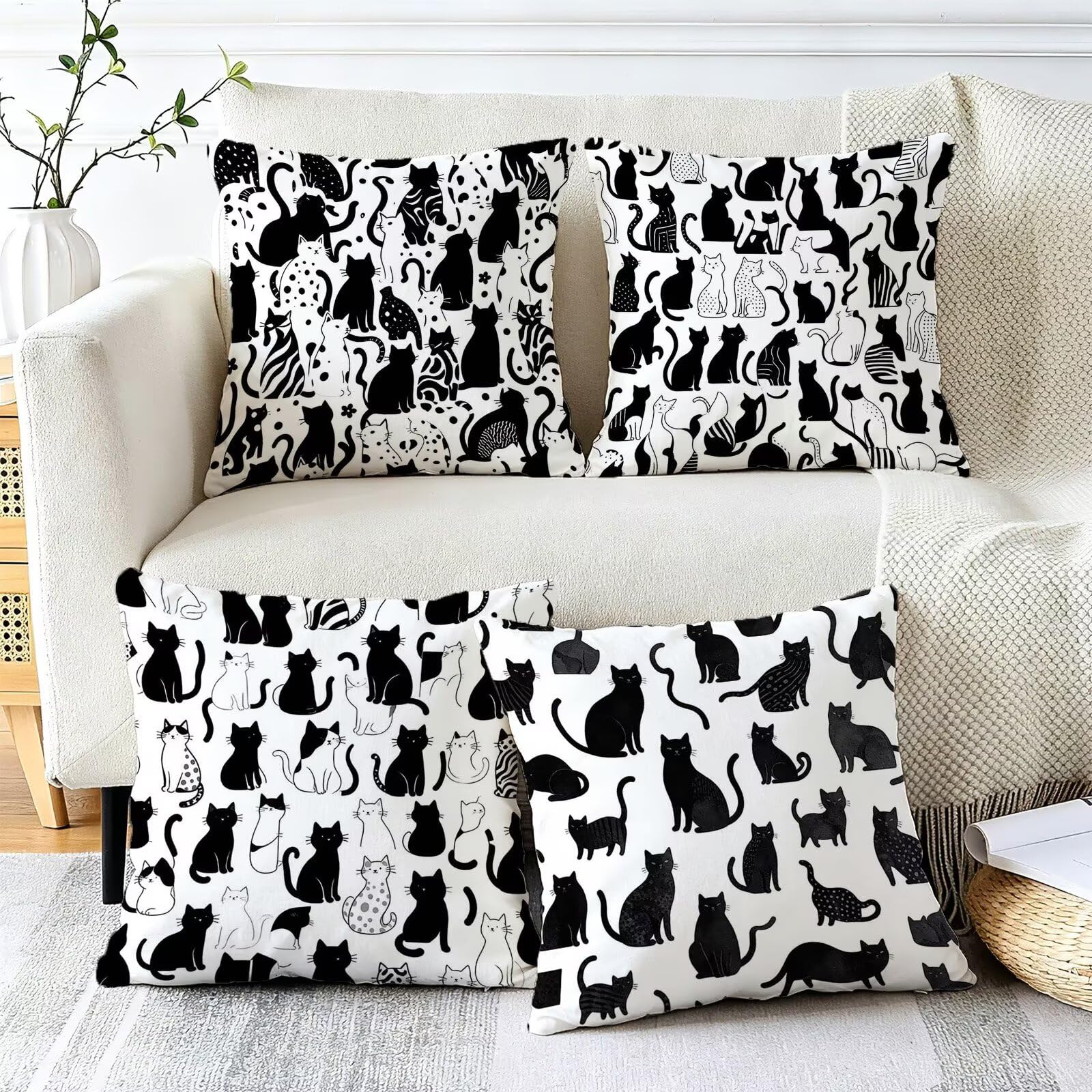 In Bianco E Nero Federe Cuscini Divano 60x60cm, Cuscini da Esterno, Cod-223
