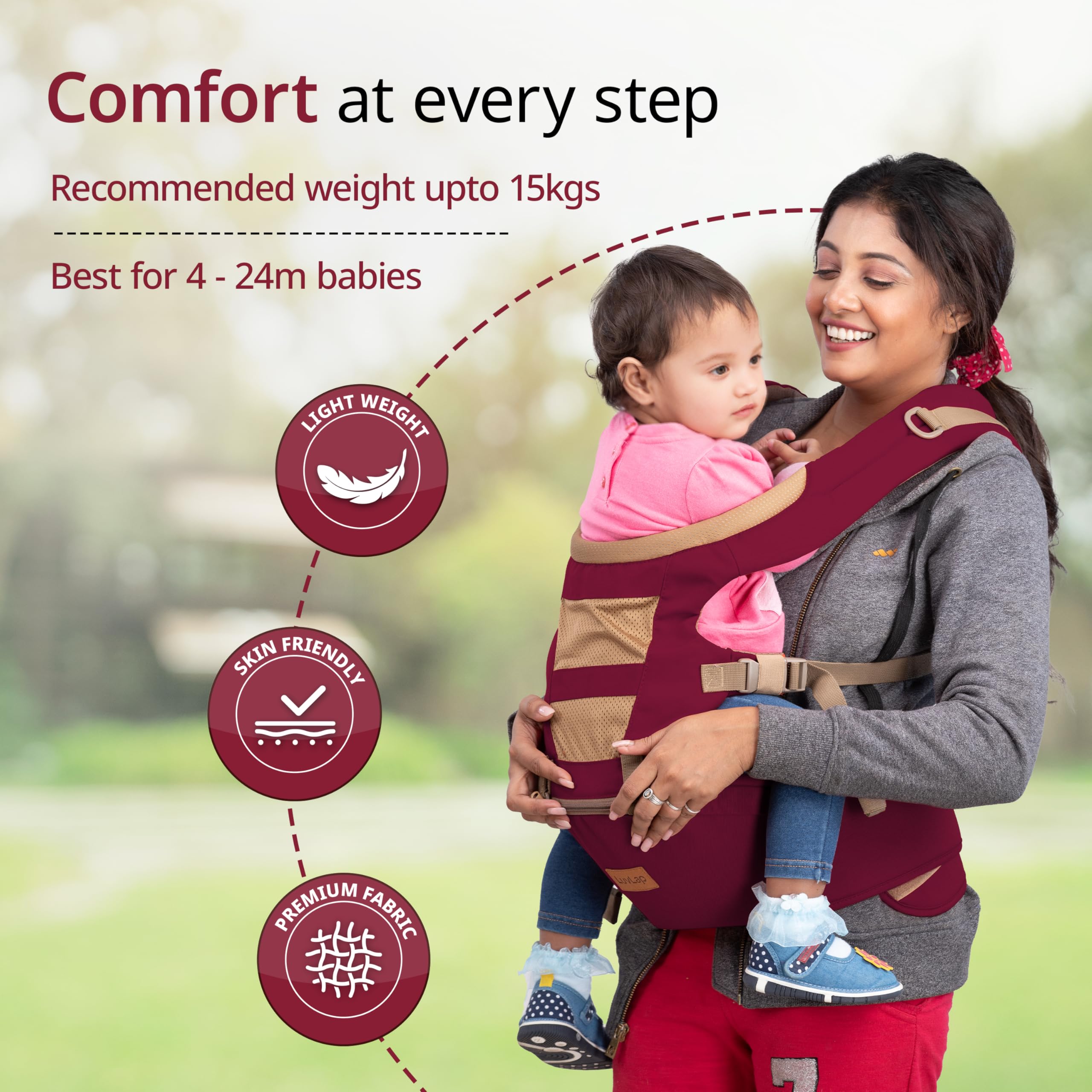 LuvLap Royal Hip Seat Baby Carrier with 4 Carry Positions, Baby Carrier with Hip seat for 6 to 24 Months Baby, Adjustable New-Born to Toddler Carrier, Max Weight Up to 15 Kgs (Purple) 2