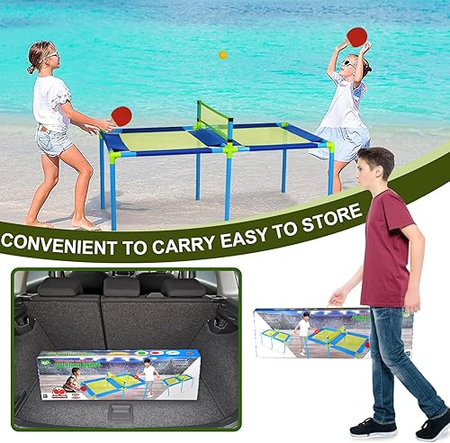 Vista 6 de Mesa de ping pong portátil para niños, juego de mesas de ping pong con red y 2 paletas de ping pong y 2 pelotas de ping pong para uso en interiores
