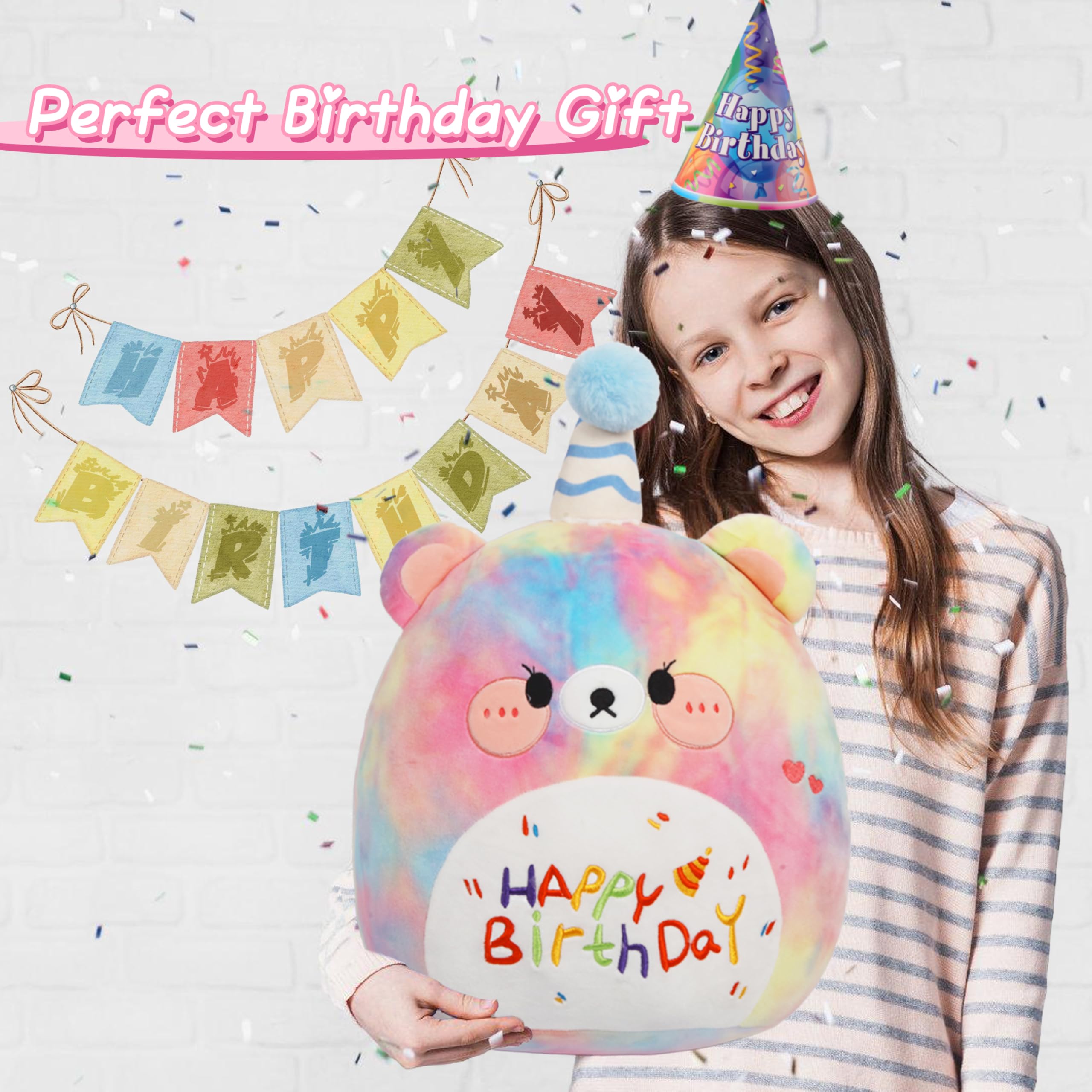 Arelux 18in Anime Dog Plush Pillow - Cute Puppy Stuffed Animal With Birthday Hat