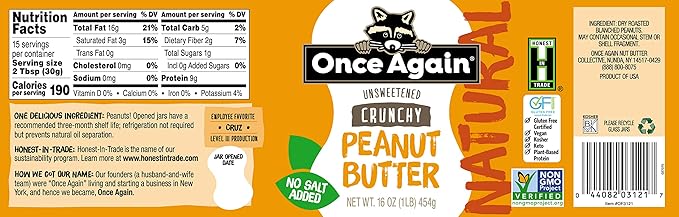 Once Again Mantequilla de Maní Crujiente Natural 16 oz Sin Sal Sin Gluten Vegano miniatura 3