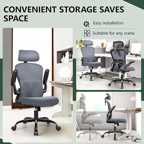 Miniatura 7 de FelixKing Sillas de escritorio de oficina, silla ergonómica de escritorio para PC con ruedas, soporte lumbar ajustable y altura, silla giratoria