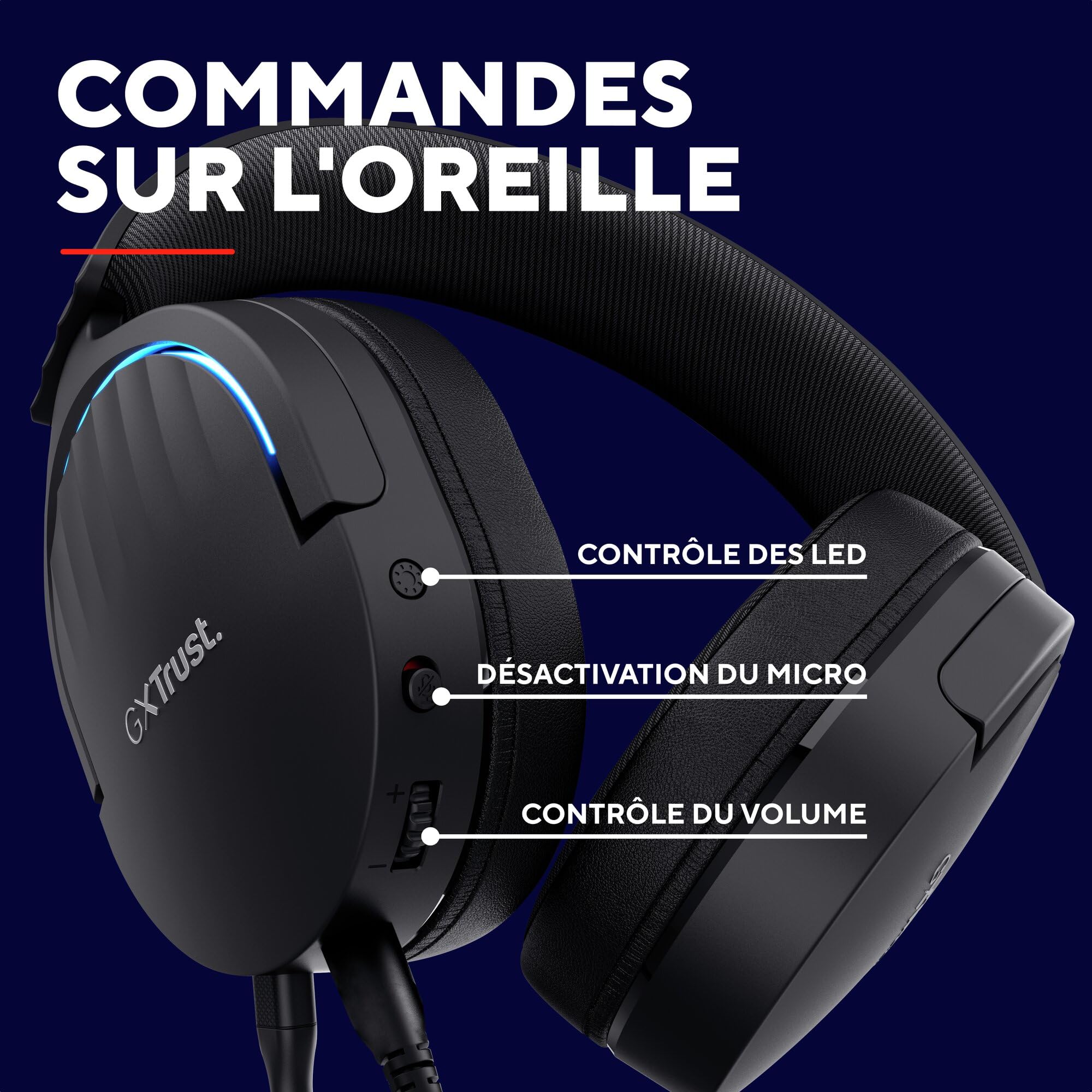 Trust Gaming GXT 490 Fayzo Casque Gaming USB Son Surround 7.1, Pilotes 50mm, Éclairage RGB, 85% Plastiques Recyclés, Casque Gamer Filaire Over-Ear pour PC PS5, Microphone Antibruit - Noir