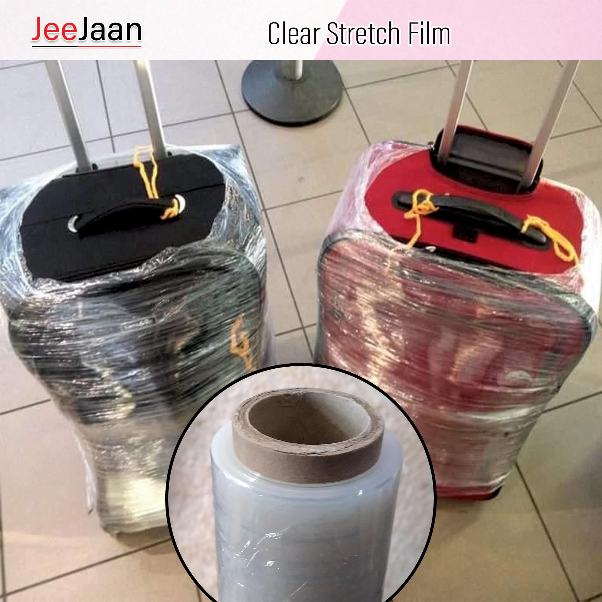 JeeJaan® Lot de 6 rouleaux de film étirable transparent pour palettes de 400 mm, 750 g, noyau standard de 20 µm, résistance industrielle, film étirable, film étirable, emballage plastique | Emballage