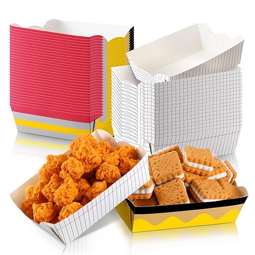 Cunhill Paquete de 60 bandejas de papel desechables para fiesta de regreso a la escuela, botes de aperitivos de nachos, portacomida de papel para