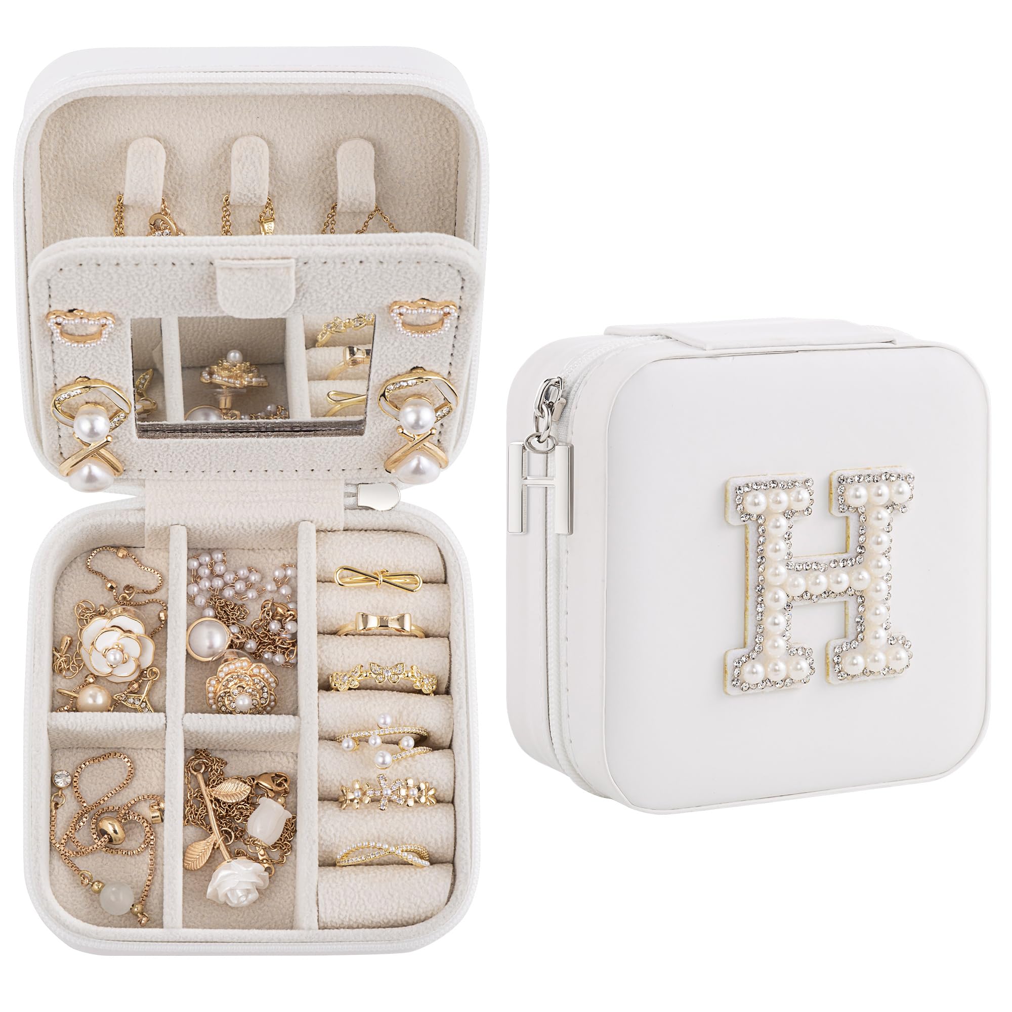 Nymtavia Birthday Gifts For Women, Initial Jewelry Box, Travel Jewelry Case, Gifts for Wife Girlfriend, Small Travel Jewelry Organizer, Gift for Girls