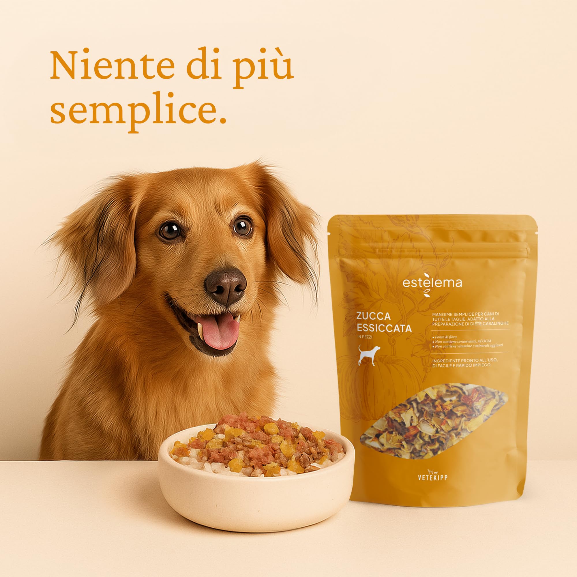 Zucca disidratata a pezzi per cani 400 g – 100% naturale, senza additivi – Snack sano BARF – Doypack richiudibile