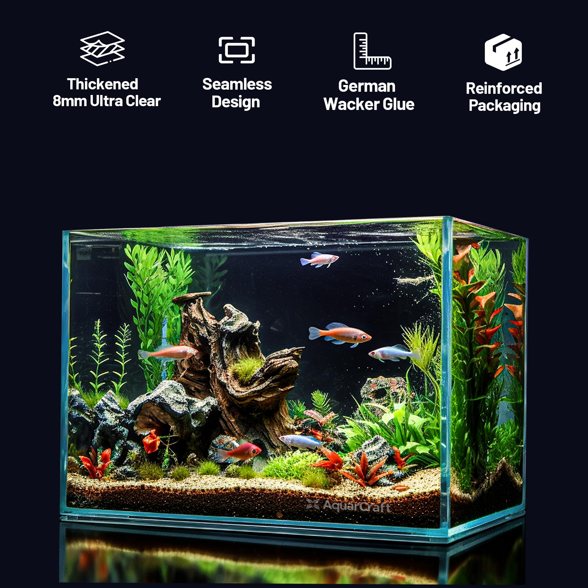 Tanque de peces de vidrio ultra transparente de 16 galones, tanque de acuario sin borde de 8 mm de grosor, bajo hierro, acuario grande grande de 23.6 x 11.8 x 14.2 pulgadas