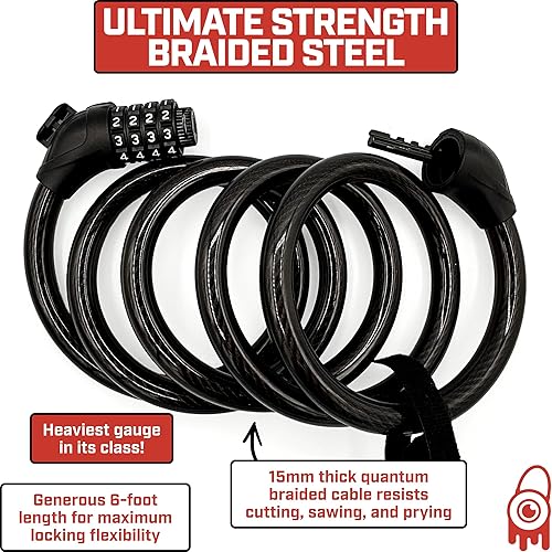 Miniatura 3 de Revere Guard 15 Heavy Duty combo, establece tu propia cerradura de bicicleta combinada, bloqueo de cable para equipos al aire libre, scooter y