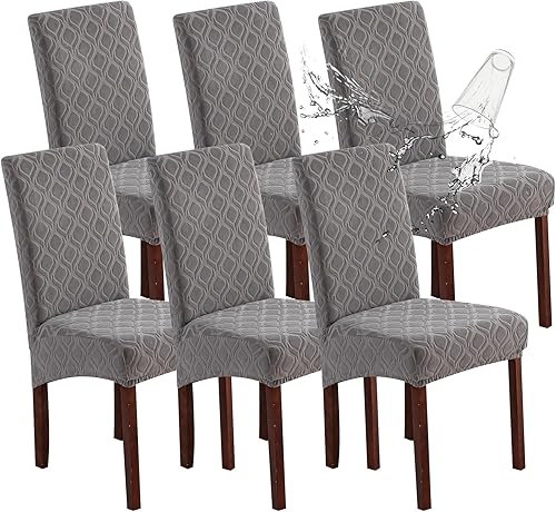Genina Fundas impermeables para sillas de comedor, fundas elásticas de jacquard para sillas de comedor, extraíbles y lavables, protector de silla